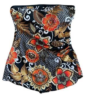 It Figures Hip Hider Strapless Swimsuit 18 Black Floral Tummy Control w/ Strap